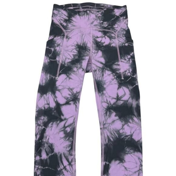 LULULEMON Power Thru High-Rise Crop 23" Sz 4 Tie Dye Wisteria Purple Graphite - Picture 6 of 9
